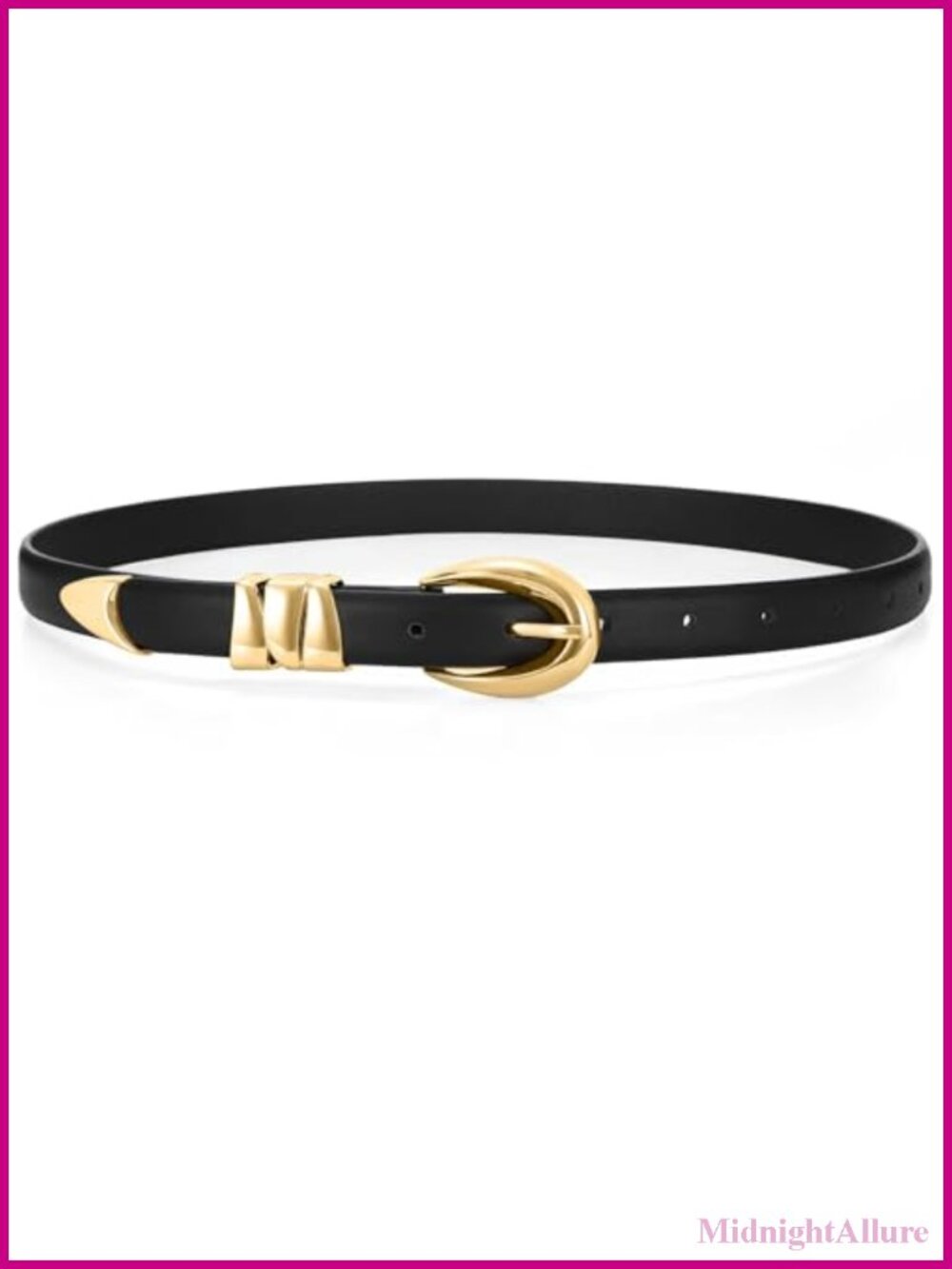 Skinny Faux Leather Belt with Shiny Gold Buckle for Jeans Pants Dresses